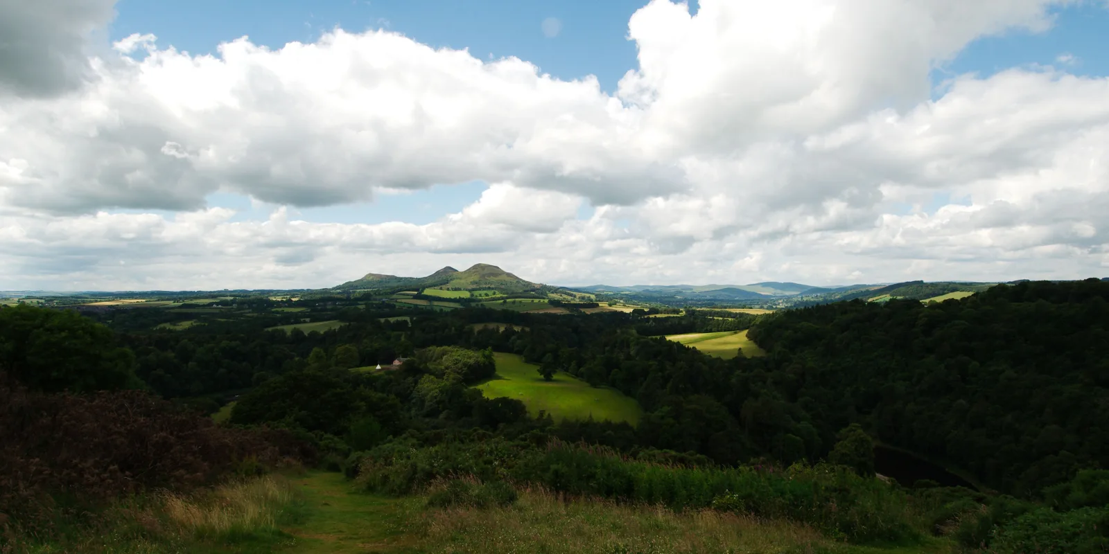 The Eildon Hills and wooded Tweed Valley in the Scottish Borders